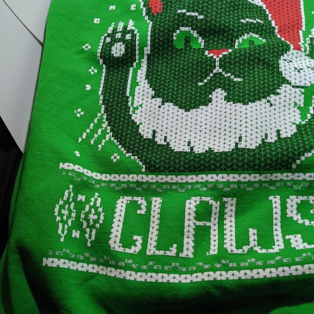 Vintage Gildan Green Cat Santa Paws Ugly Christmas
